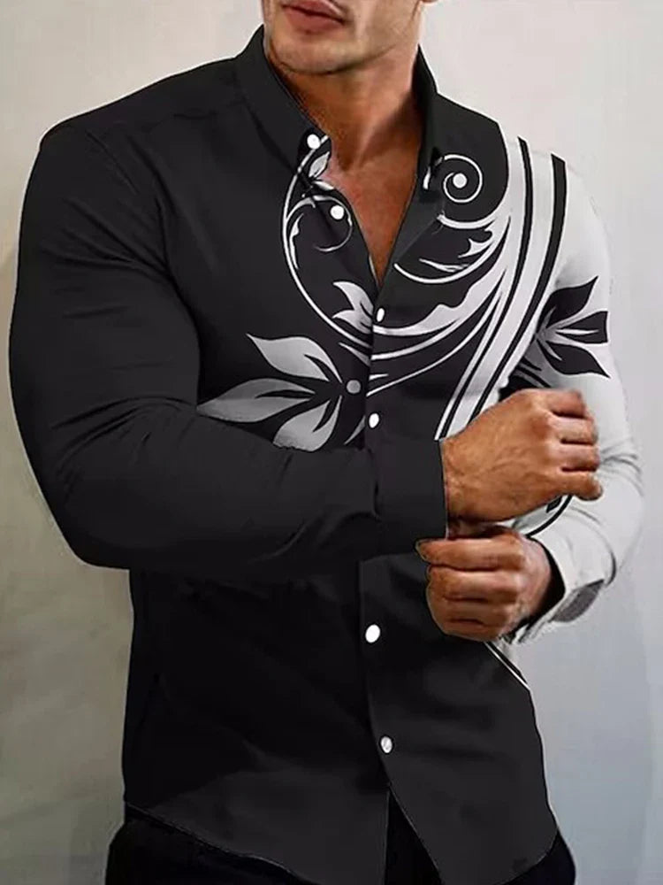2023 New Arrival Fashion Shirts For Men Casual flowers Print Long Sleeve Button Top Men's Clothing Oversized