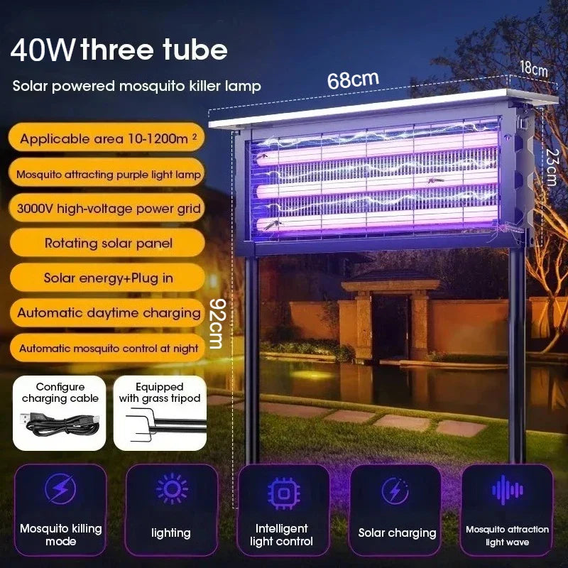 JOYINLED 15W/40W Electric Fly Killer Solar Rechargeable Mosquito Zapper Waterproof Outdoor Insect Killer Patio Garden Backyard