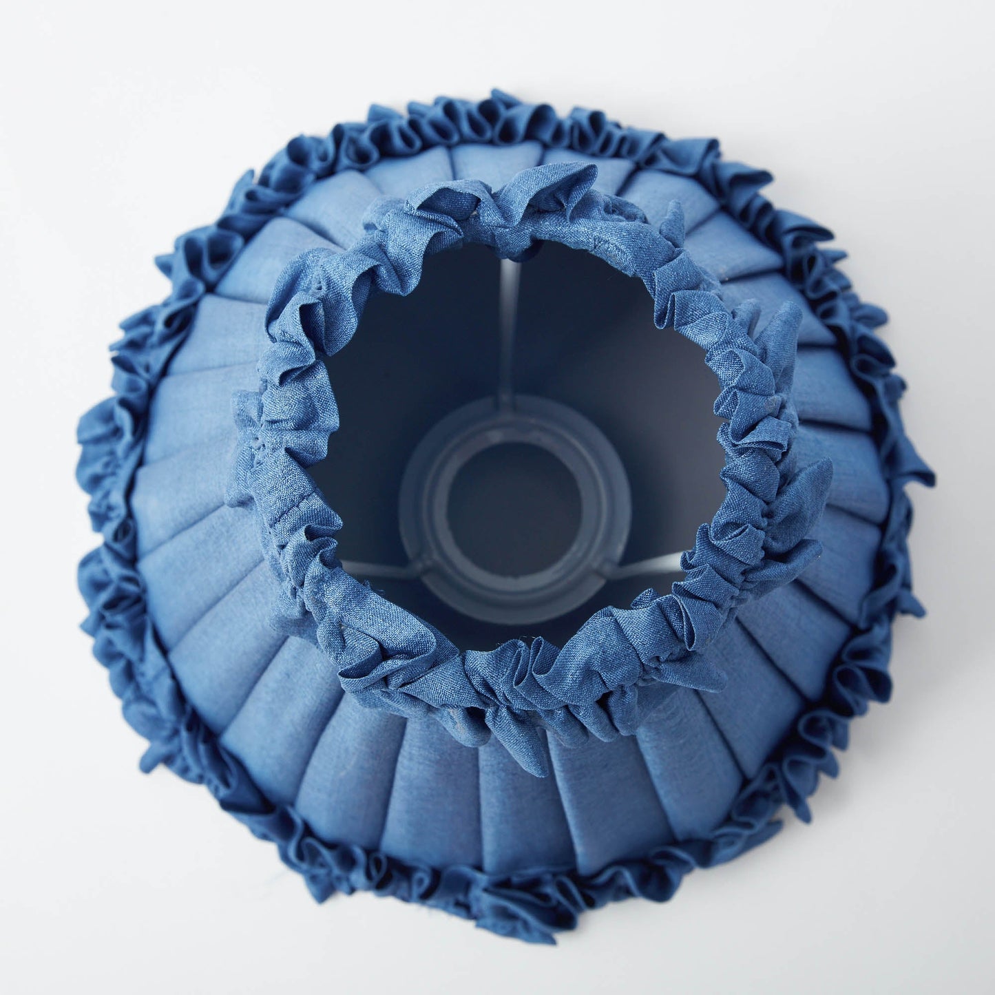 Square Rechargeable Lamp with Blue Frilled Silk Shade (18cm)