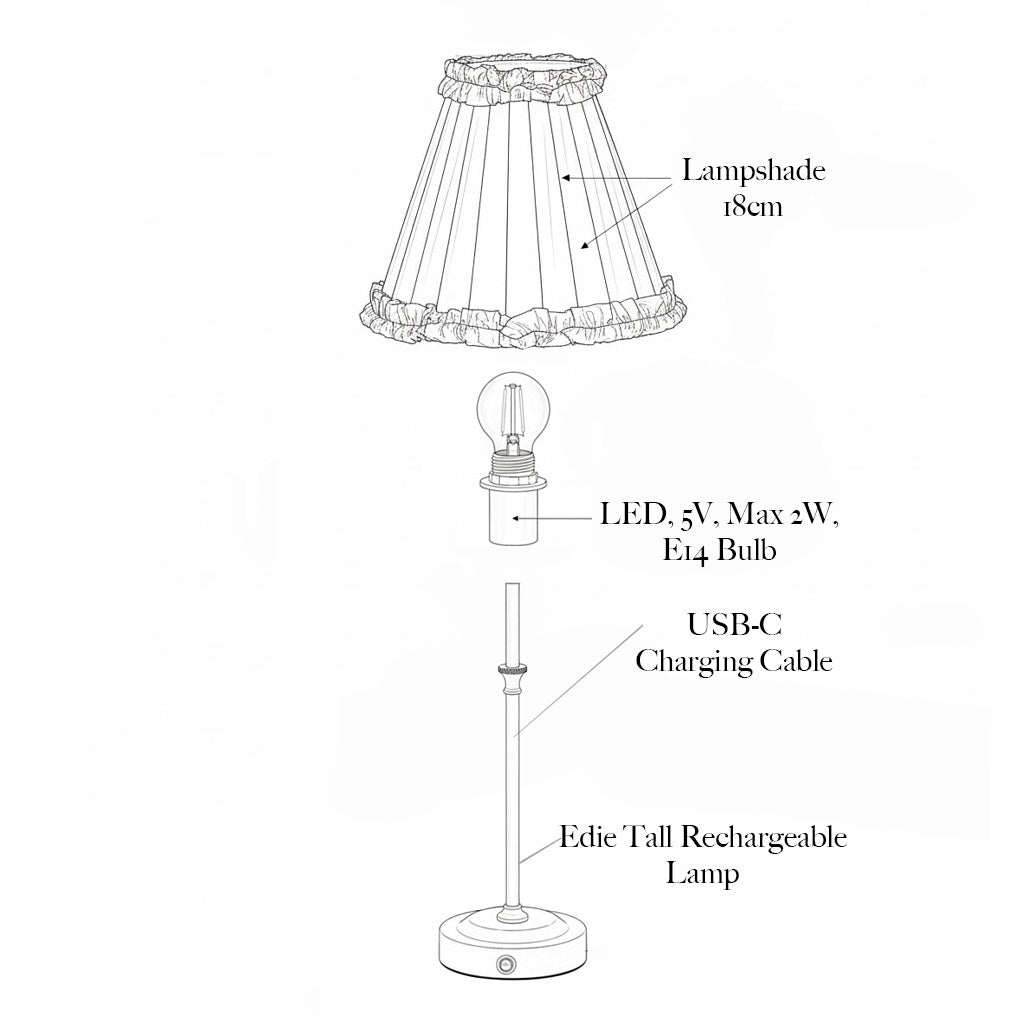 Edie Rechargeable Lamp with Mustard Striped Ruffle Shade (18cm)