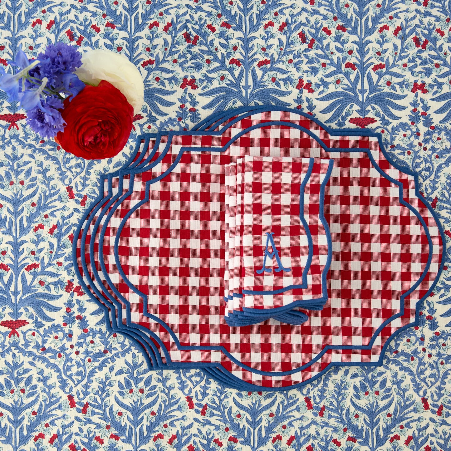 Red Gingham Felix Placemats & Napkins (Set of 4)