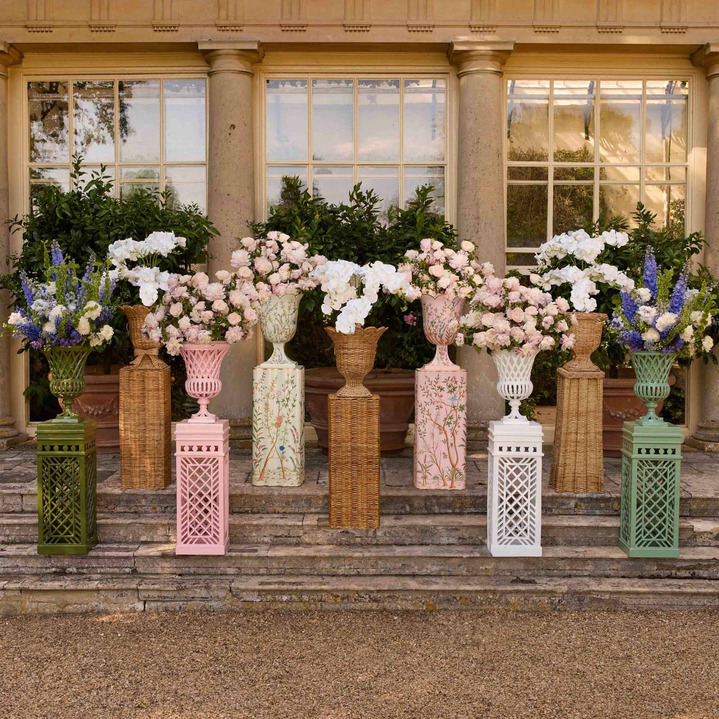 Liliana Scalloped Rattan Urn & Pedestal