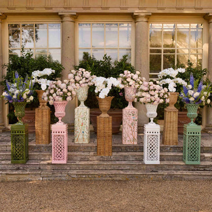 Pink Chinoiserie Tole Urn & Pedestal