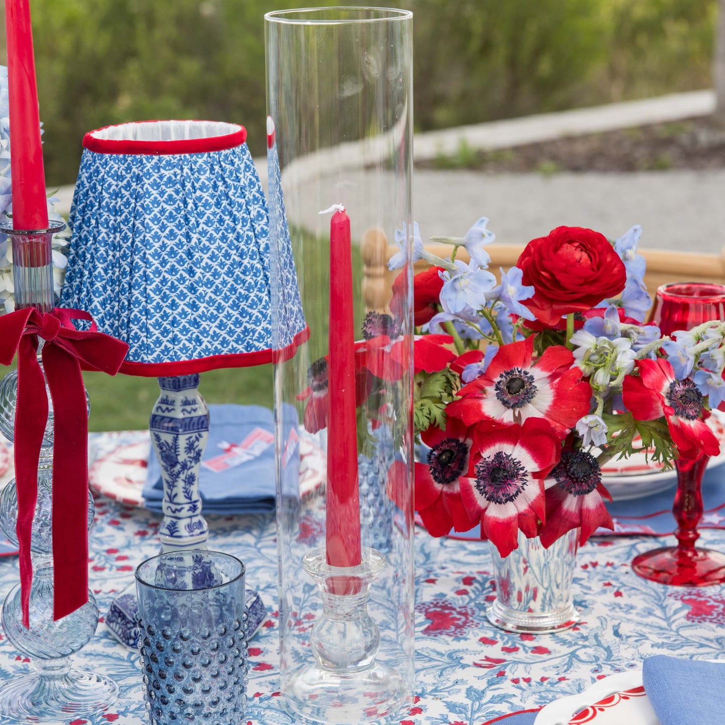 Cobalt & Red Lotus Lampshade (18cm)