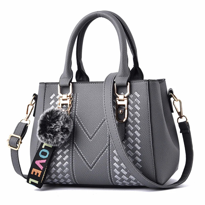Embroidery Messenger Bags Women Leather Handbags Bags for Women Sac a Main Ladies hair ball Hand Bag