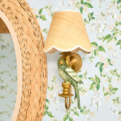 Olive Parrot Rechargeable Wall Light with Grasscloth Shade (18cm)