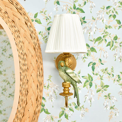 Pair of Olive Parrot Rechargeable Wall Lights with Cream Pleated Shades (18cm)