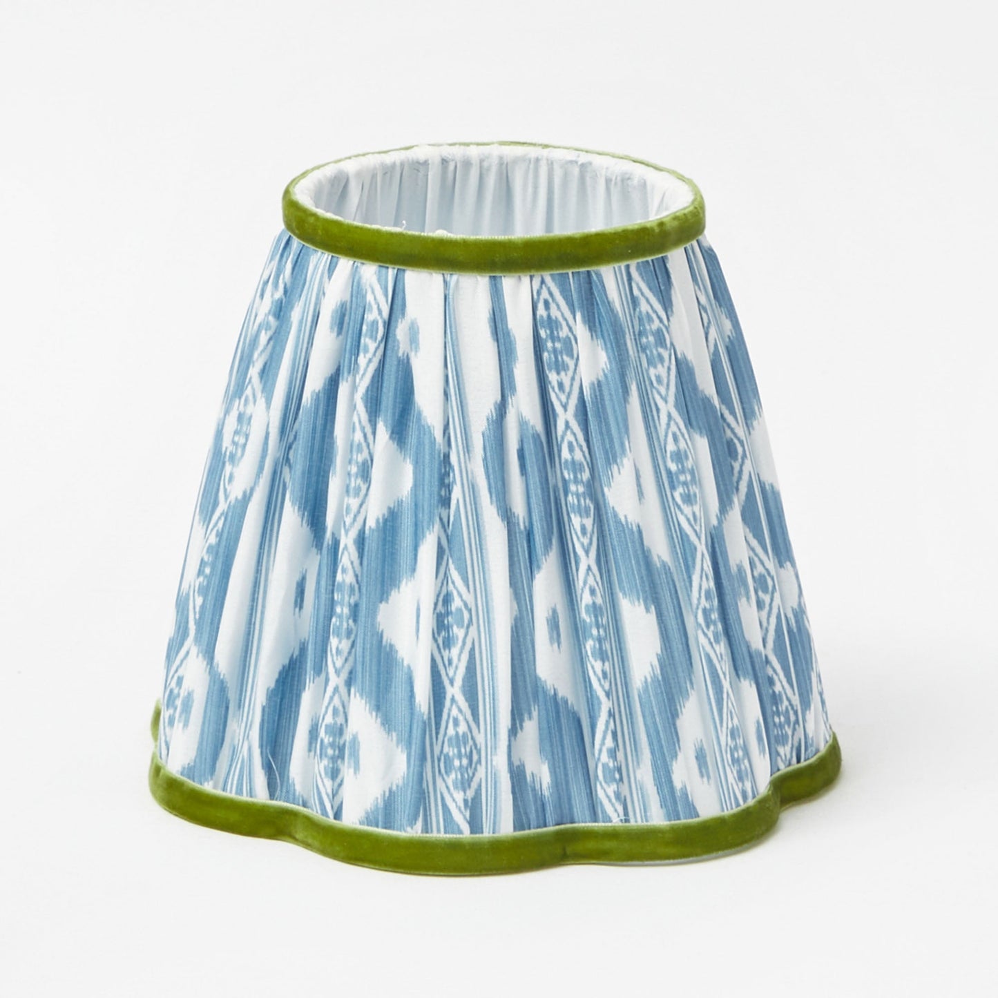 Rattan Ursula Rechargeable Lamp with Blue & Green Ikat Shade (18cm)