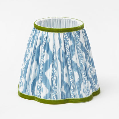 Rattan Ursula Rechargeable Lamp with Blue & Green Ikat Shade (18cm)