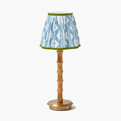 Bamboo Rechargeable Lamp with Blue & Green Ikat Shade (18cm)