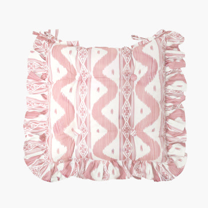 Frilled Pink Ikat Seat Pad Cushion