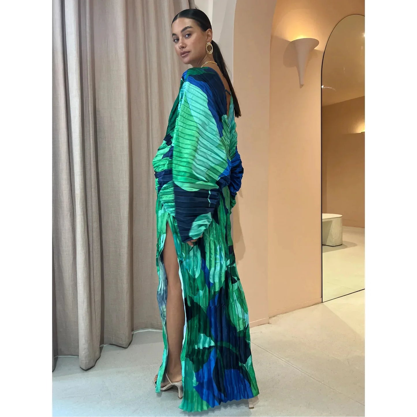 Spring and Summer New Womens Pleated Dresses Fashion Casual Loose Holiday Dress for Women