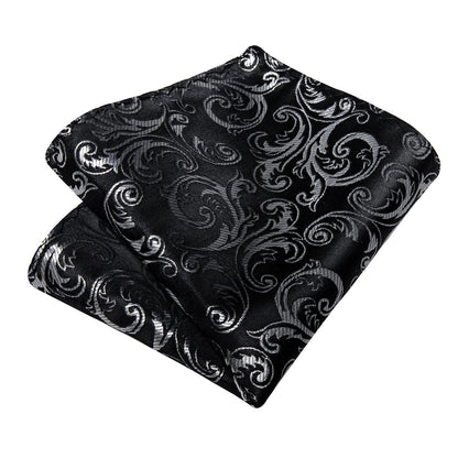 Men's Black Ties Handkerchief Cufflinks Business Formal Floral Striped Solid 8cm Necktie Gift for Husband Wedding Accessories