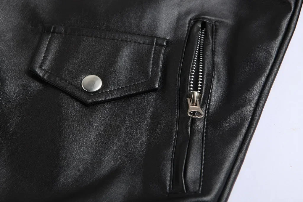 Men PU Leather Jacket Motorcycle Fashion Slim Fit Leather Coat Male Solid Turn-Down Collar Motorcycle Outwear Streetwear 4XL