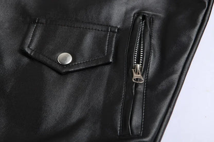 Men PU Leather Jacket Motorcycle Fashion Slim Fit Leather Coat Male Solid Turn-Down Collar Motorcycle Outwear Streetwear 4XL