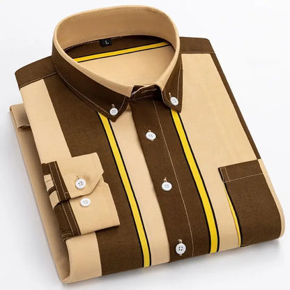 Spring Autumn Fashion Striped Printing Men's Clothing Blouse Casual Buttons POLO Collar Long Sleeve Breathable Thin Style Shirts