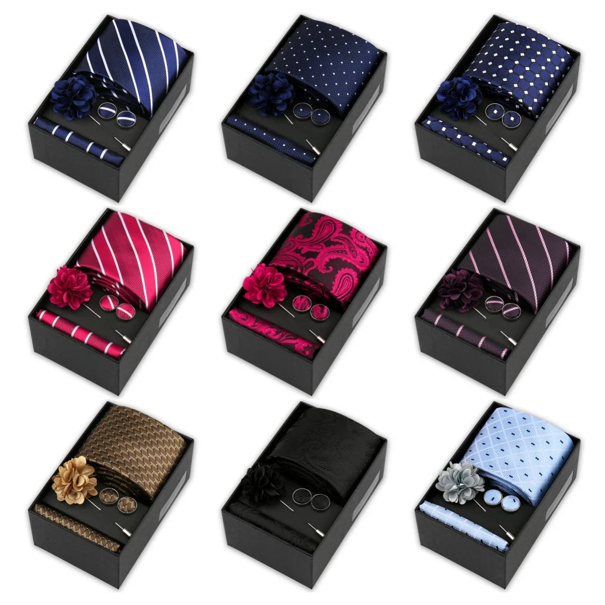 Elegant Ties For Men Gift Fashion Men Tie Set Striped Luxury Necktie Handchief Cufflinks 3 Pcs Business Wedding Suit Accessories