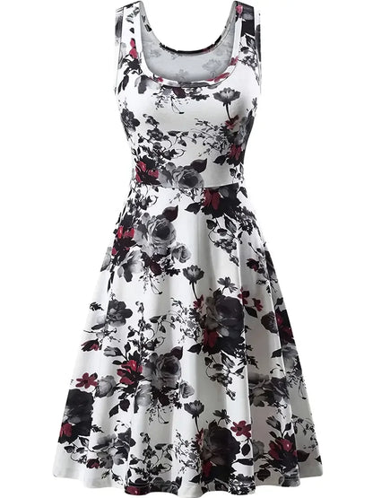 Spring and Summer Women's Digital Printing Short Sleeve Long Dress Round Neck Pullover Plaid Full Skirt Elegant Dress
