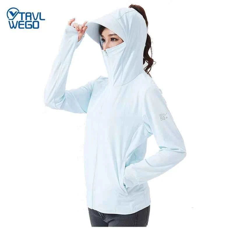 TRVLWEGO Summer Women Men Fishing Shirt UV Proof Coat Quick Dry Thin Sunscreen UPF50+ Outwear Hooded Cycling Beach Clothes