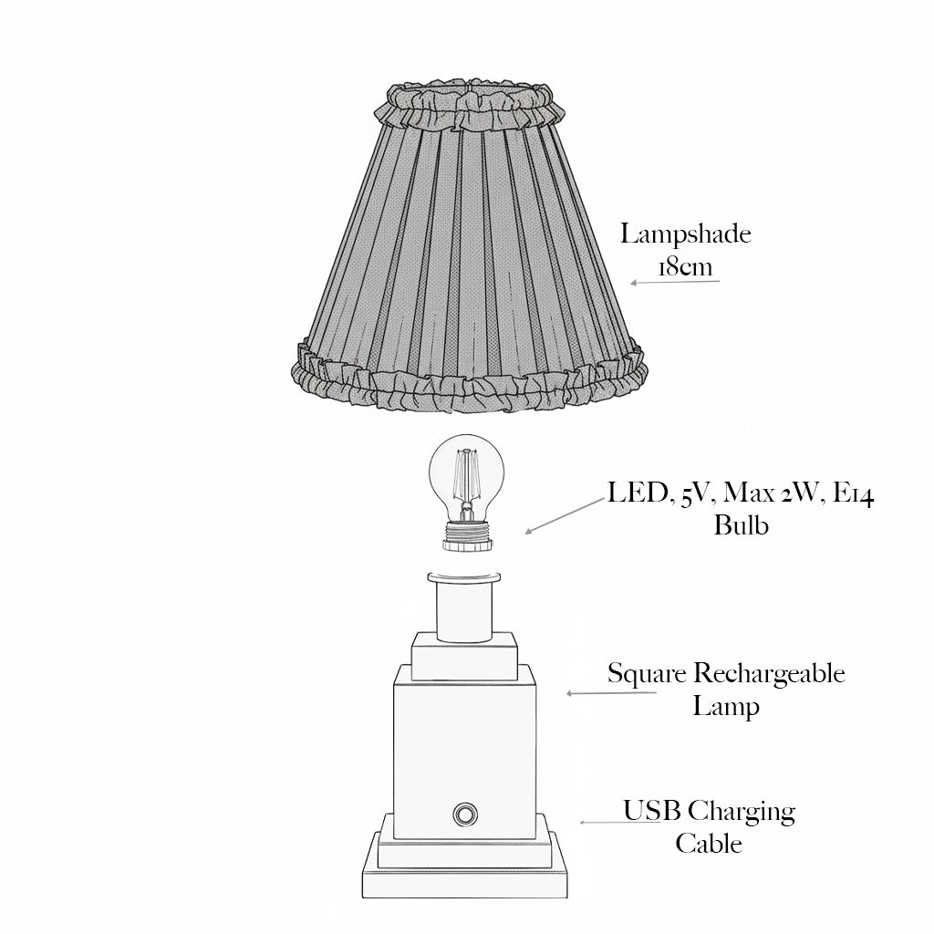 Square Rechargeable Lamp with Putty Lotus Shade (18cm)