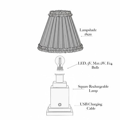 Square Rechargeable Lamp with Putty Lotus Shade (18cm)