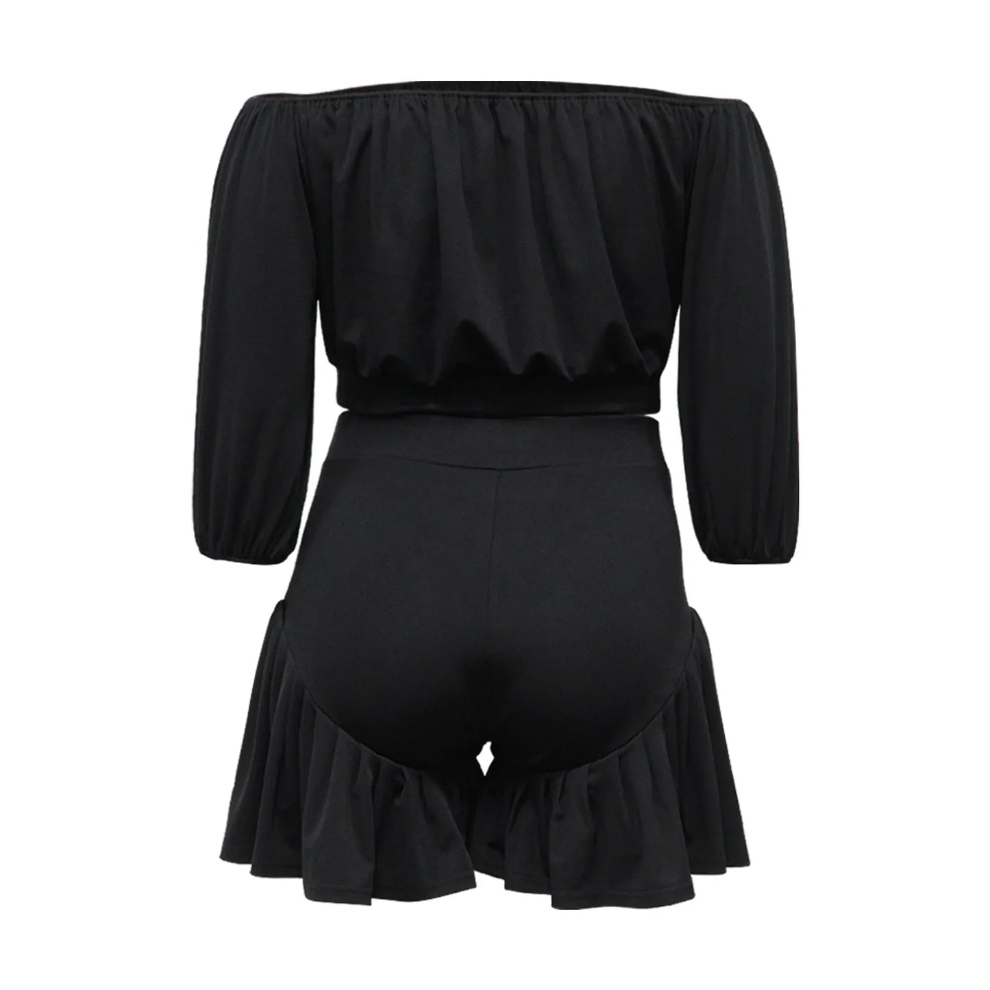 CM.YAYA Plus Size Women's Set Long Sleeve Slash Neck T-Shirt and Shorts 2025 Summer Ruched Two 2 Piece Set Outfits Tracksuit