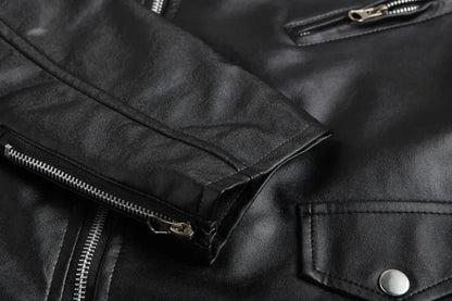 Men PU Leather Jacket Motorcycle Fashion Slim Fit Leather Coat Male Solid Turn-Down Collar Motorcycle Outwear Streetwear 4XL