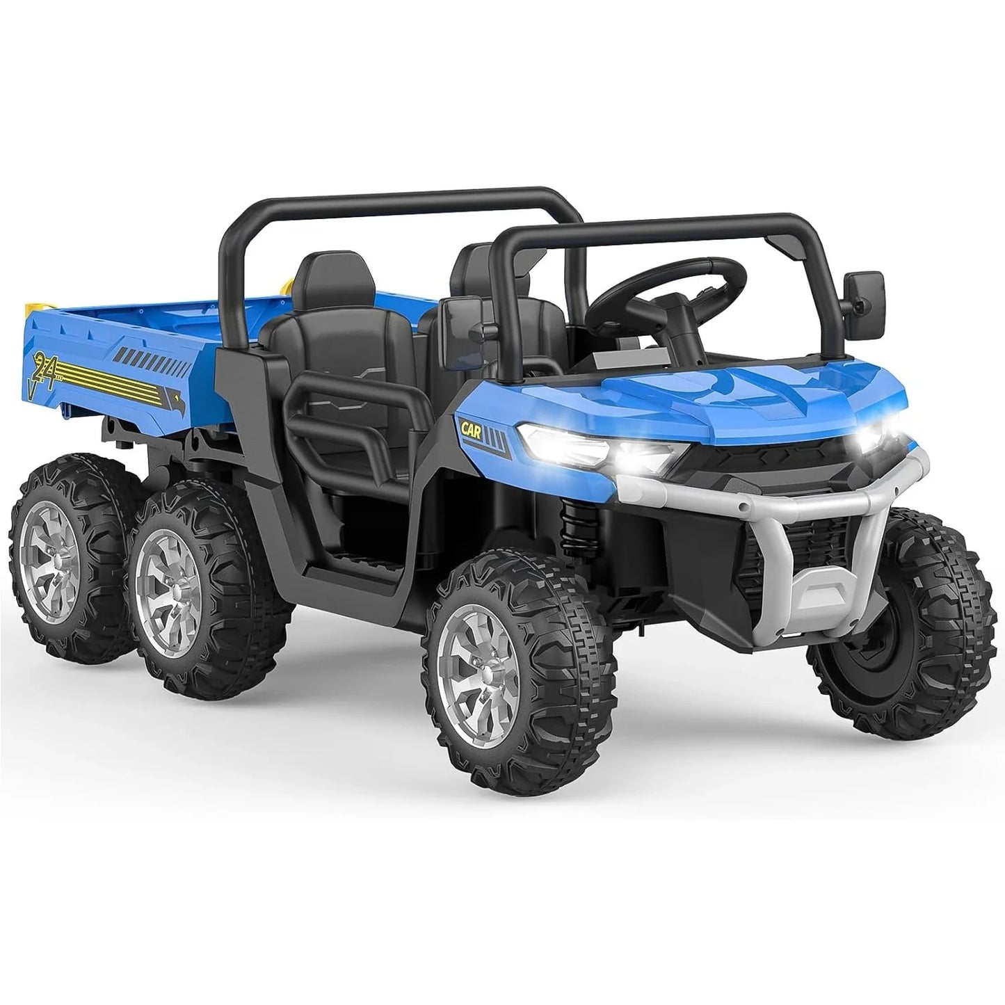 24V 2 Seater 6 Wheel Ride On Dump Truck with Parent Remote Control, 4WD Electric Car for Kids UTV Style Dump Bed & Music Horn