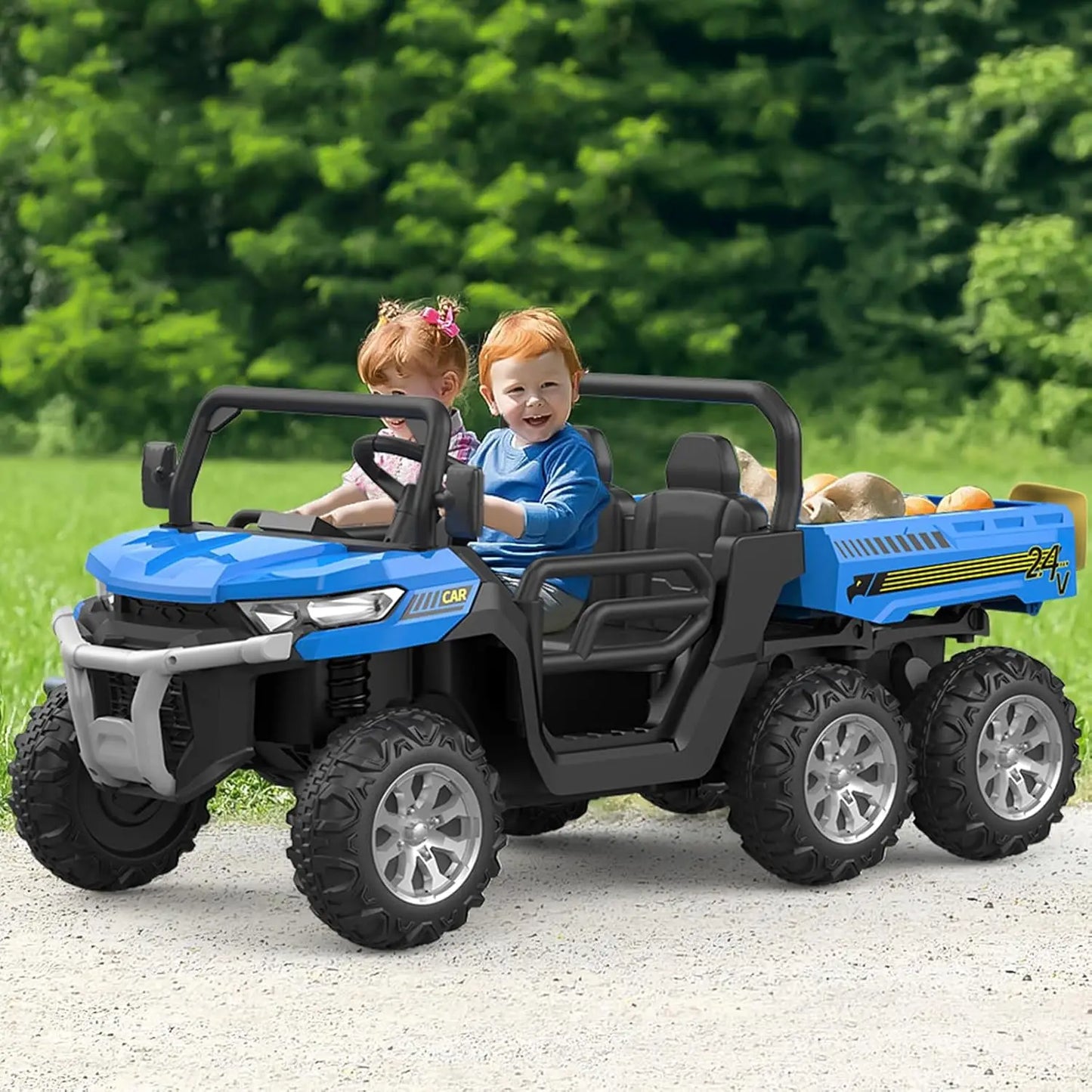 24V 2 Seater 6 Wheel Ride On Dump Truck with Parent Remote Control, 4WD Electric Car for Kids UTV Style Dump Bed & Music Horn