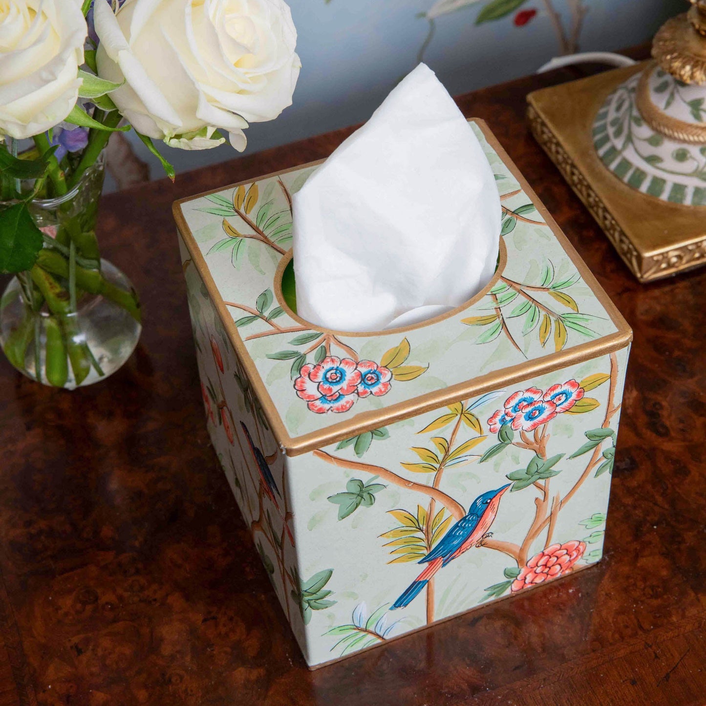 Green Chinoiserie Tole Tissue Box