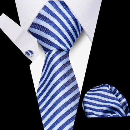 Elegant Ties For Men Gift Fashion Men Tie Set Striped Luxury Necktie Handchief Cufflinks 3 Pcs Business Wedding Suit Accessories
