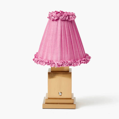 Square Rechargeable Lamp with Pink Frilled Shade (18cm)