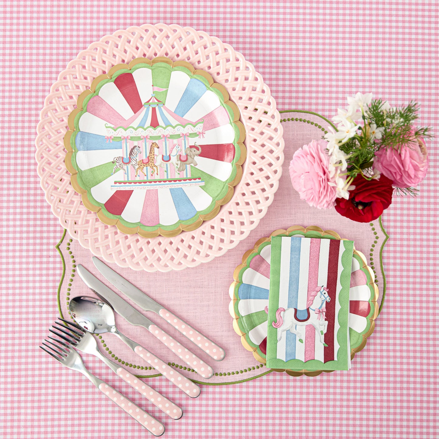 Pink Basketweave Dinner Plates (Set of 4)