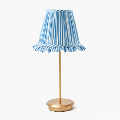 Tall Rechargeable Lamp with Blue Striped Ruffle Shade (18cm)