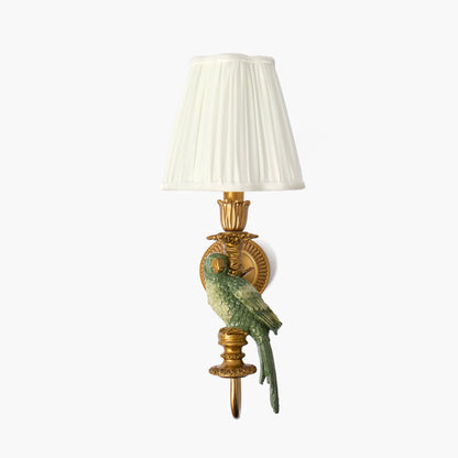 Pair of Olive Parrot Rechargeable Wall Lights with Cream Pleated Shades (14cm)