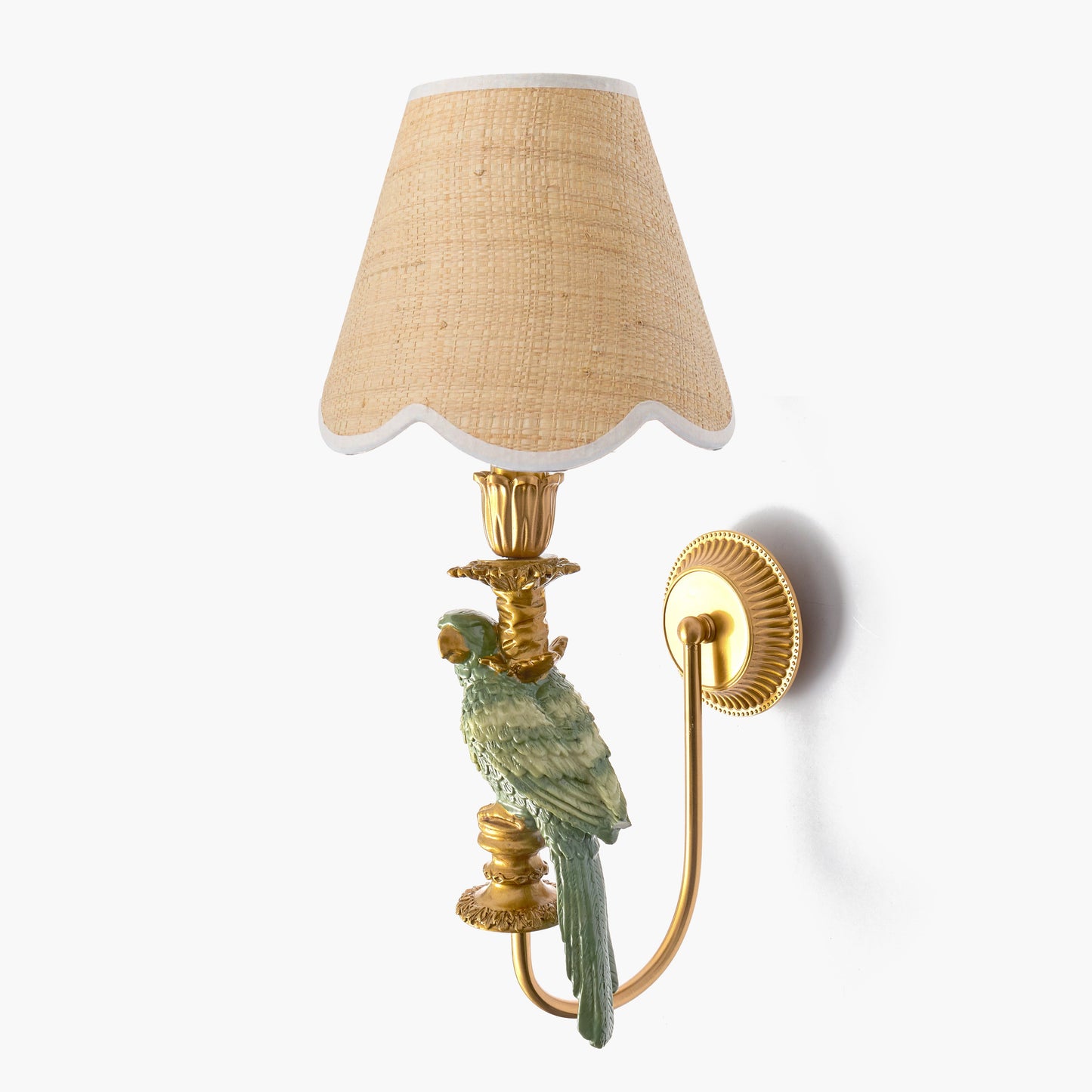 Olive Parrot Rechargeable Wall Light with Grasscloth Shade (18cm)