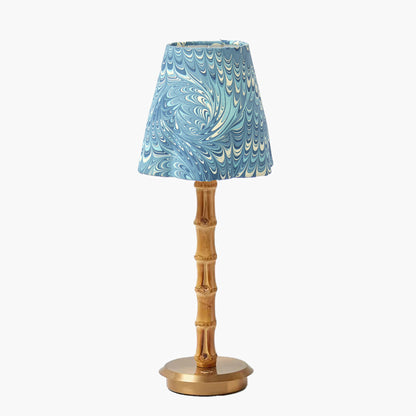Bamboo Rechargeable Lamp with Blue Marble Shade (18cm)