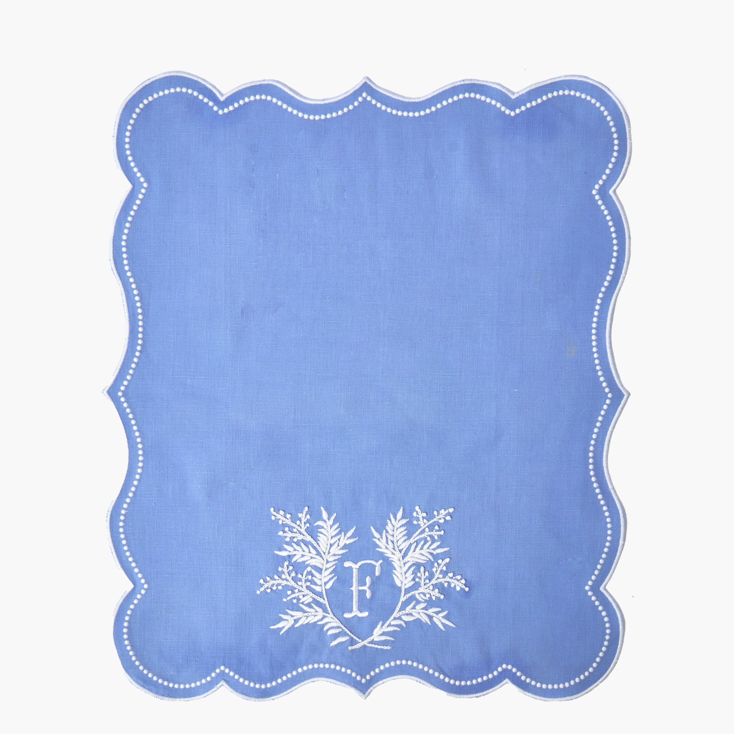 Blue Garland Embroidered Linen Hand Towel