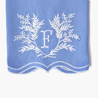 Blue Garland Embroidered Linen Hand Towel
