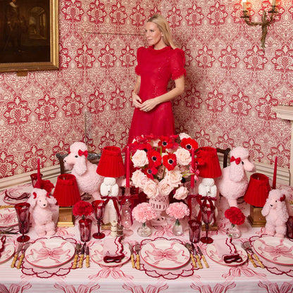 Audrey Pink & Red Bow Dinner & Starter Plates (Set of 8)
