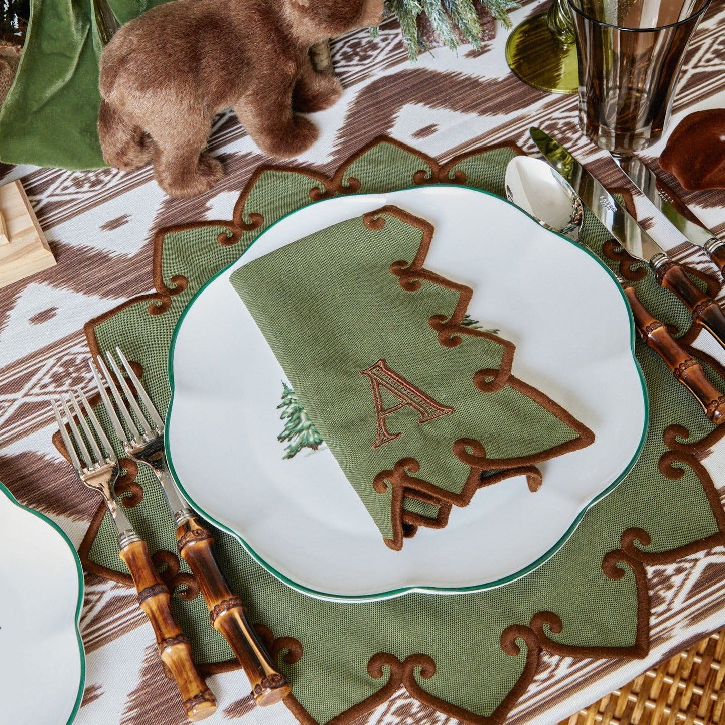 Forest Green & Brown Angelina Placemats & Napkins (Set of 4)