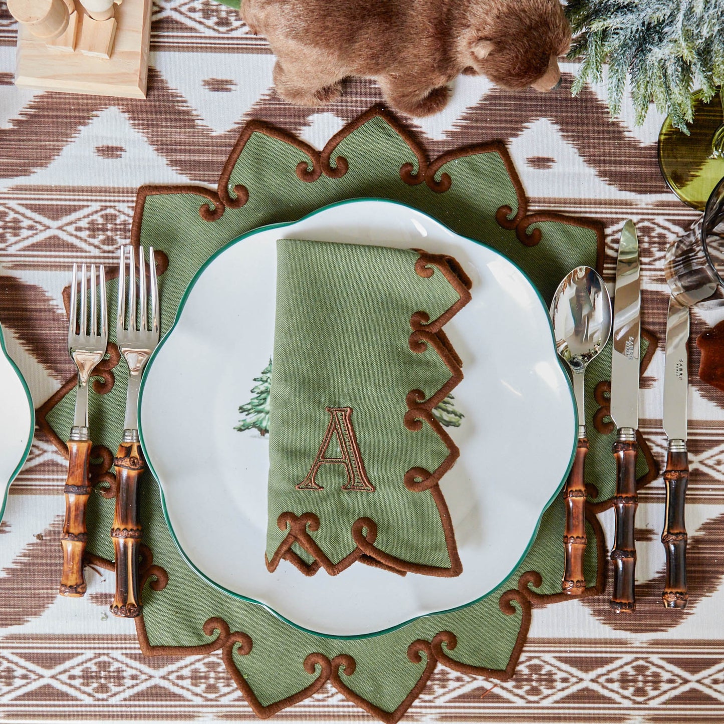Forest Green & Brown Angelina Placemats & Napkins (Set of 4)