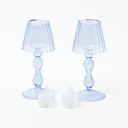 Blue Glass Lantern Tea Light Holder (Pair) - 18 cm