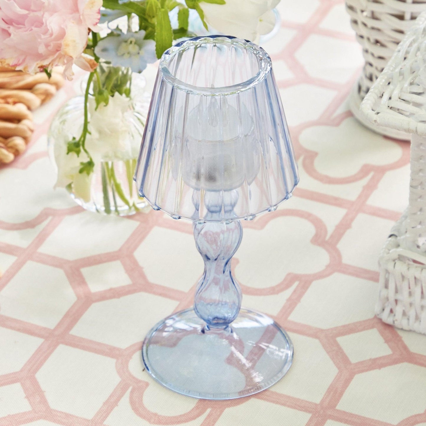 Blue Glass Lantern Tea Light Holder (Pair) - 18 cm