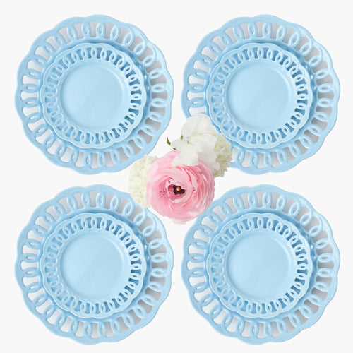 Soft Blue Lace Dinner & Starter Plates (Set of 8)