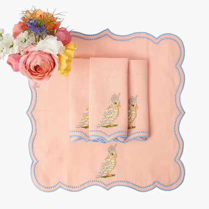 Parrot Coral Linen Napkins (Set of 4)