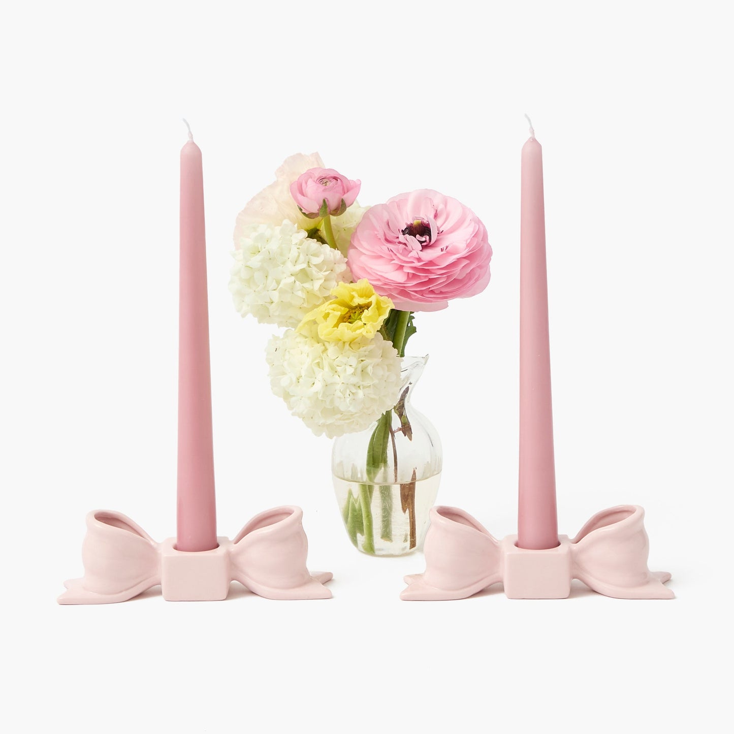 Petal Pink Ceramic Bow Candle Holders (Pair)