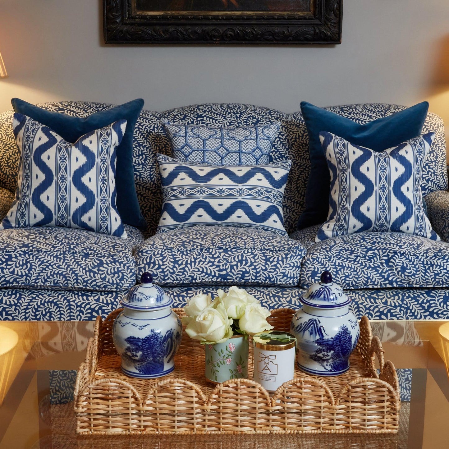 Cobalt Blue Ikat Stripe Fabric