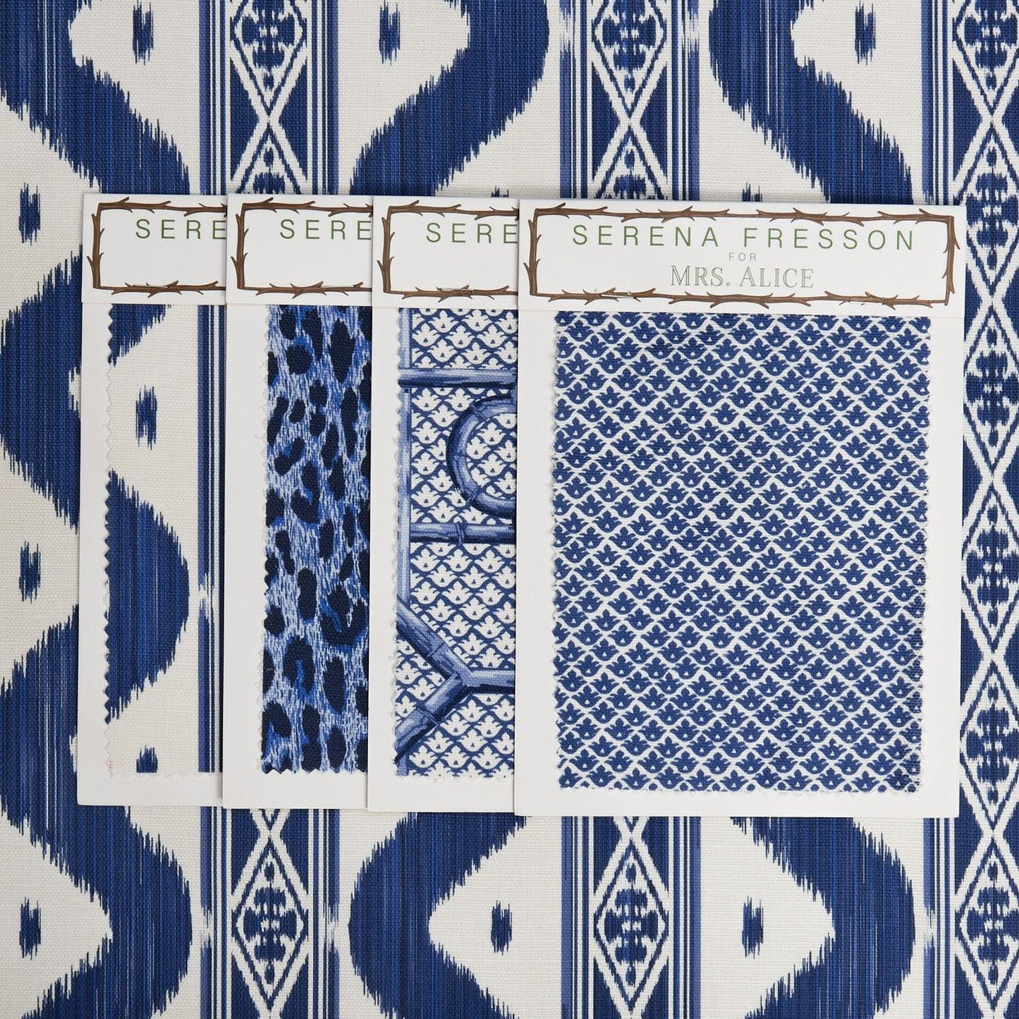 Cobalt Blue Ikat Stripe Fabric