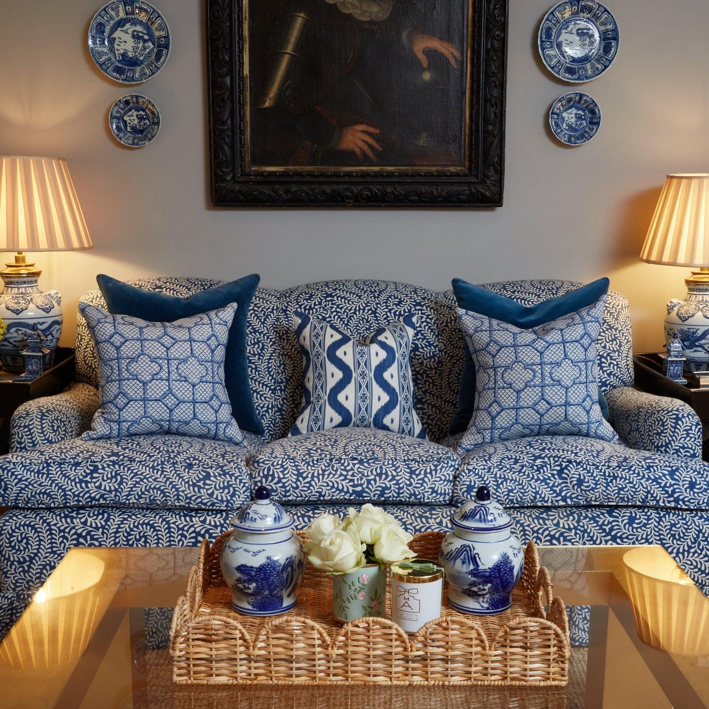 Cobalt Blue Ikat Stripe Fabric